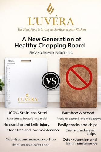 Image of L'UVERA Premium Stainless Steel Cutting Board for HYGIENIC, Odour-Free & Durable Kitchen USE | Large Chopping Board for Vegetables, Fruits, Meat & Multipurpose Food.(Size 36CM x25 CM)