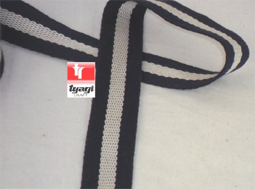 30mm Pure Cotton Thick Tape Thick Webbing Strap Tent Upholestry Bags Sturdy Cotton Straps Harness Craft Blue with White Line 1MTR Tyagi Craft
