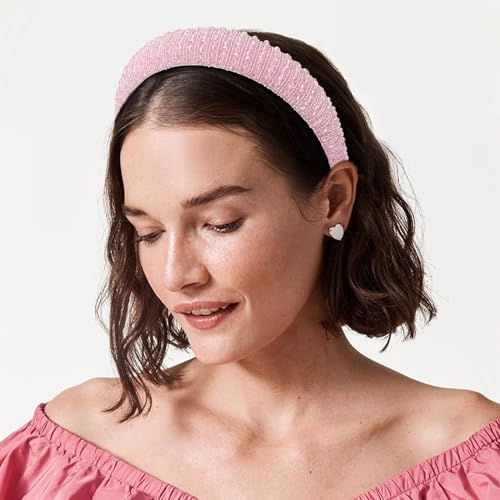 Image of Shining Diva Fashion Stylish Full Crystal Luxury Hairbands | Fancy Shiny Bling Diamond Sparkle Crystal Beaded Headband | Hand-Woven Black White Pink Padded Rhinestones Hair Accessories