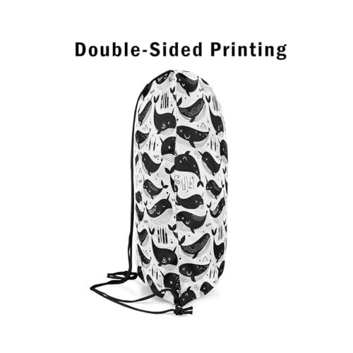 Erosebridal Whale Cartoon Drawstring Backpack 13x15.7, Kawaii Underwater Animals Drawstring Bags, White Black Art Draw String Back Bag, Geometric Hand-Drawn String Backpack4