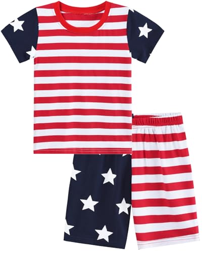 Image of Tkria Boys Patriotic Outfit 4th of July Short Sets Kids 2 Pieces Summer Short Sleeve T-Shirts and Shorts Clothes Sets