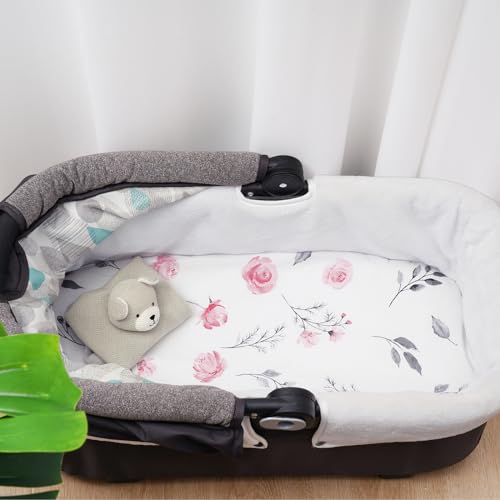 Image of david's kids 3 Pack Bassinet Sheets, Ultra Soft Breathable Comfortable Baby Sheet Set for Boys Girls Neutral, Univeral Fit for Most Cradle and Bassinet Mattress, Floral Flowers