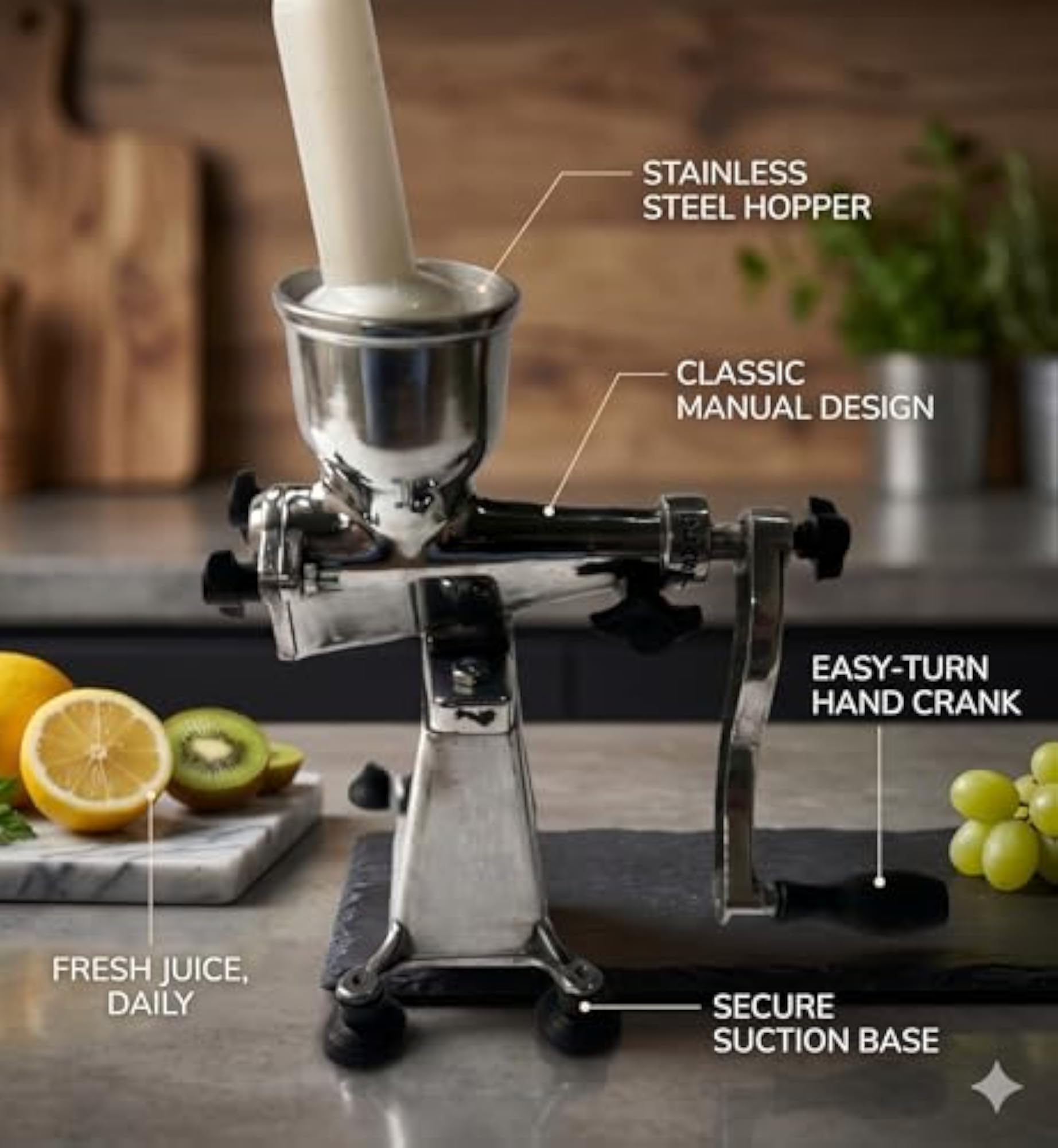 Manual Stainless Steel Fruit Juicer, Kitchen Essential