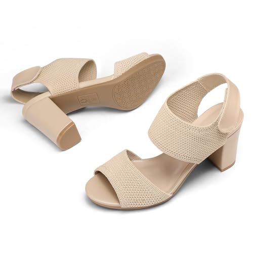 Image of mysoft Women's Chunky Block High Heels Slingback Open Toe Heeled Sandals