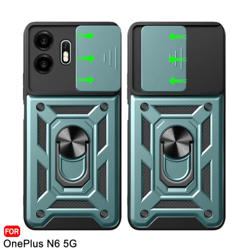 Image of TheGiftKart Tough Armor Bumper Back Cover Case for OnePlus N6 5G | Sliding Camera Cover, Kickstand & Ring Holder | 360 Degree Protection Back Case Cover for OnePlus N6 5G (PC & TPU, Green)