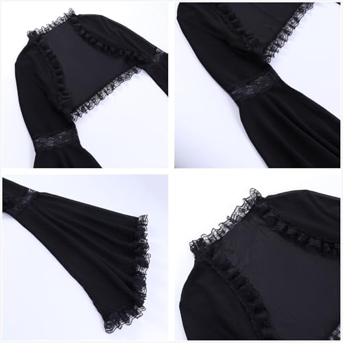 Image of Goth Bolero Shrug Women Lace Sheer Mesh Gothic Flare Sleeve Emo
