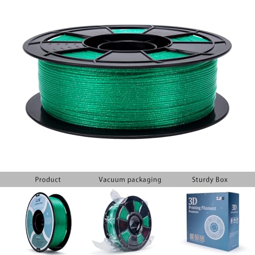 Image of ZIRO PLA Filament 1.75mm, Shiny Sparkle Glitter with Transluent Base, Twinkling PLA Series 3D Printer Filament, Colorful Printing Material, 1kg /2.2lbs Spool, Twinkling Green