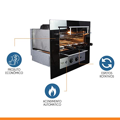 Churrasqueira Gourmet Rotativa a Gás para Embutir Aço Inox Bivolt