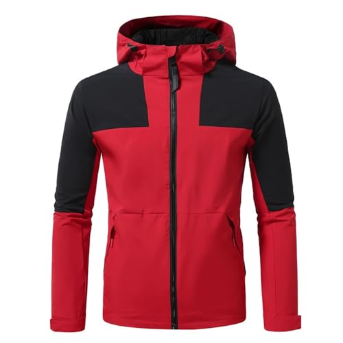ZACOLLAN Men Long Sleeve Jacket Casual Personality Trend TransitionJacket Handsome All-Match HoodieJacket Youth Fashion Sport OutdoorJacket H-Red L