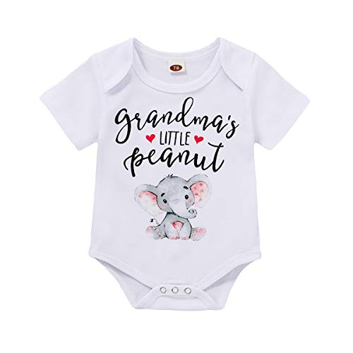 Image of Happy Town Infant Baby Girls Boys Grandma's Little Peanut Short Sleeve Romper Bodysuit Causal Outfits