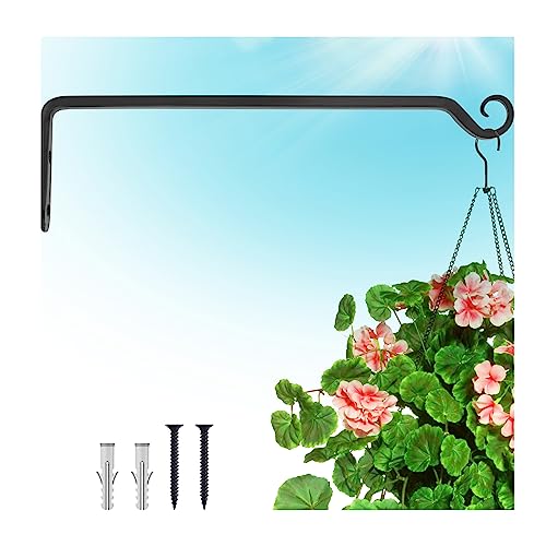 Gray Bunny Outdoor Plant Hanger Hook, 15” Hand Forged Straight Iron Wall Hooks for Bird Feeders, Lanterns, Wind Chimes, Patio Decor - Black