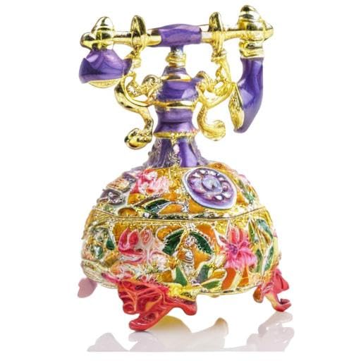 SEVENBEES Pink Telephone Figurines Enameled Trinket Box Hinged Decorative Jewelry Boxes Collectibles Gifts for Girls or Women