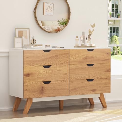 EazeHome Dresser for Bedroom, 6 Drawer Rustic Brown Modern Wide Chest of Drawers, Large Wooden Storage Organizer for Living Room, Hallway, Entryway - Thumbnail 3