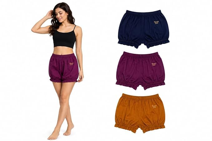 Women's Plain Cotton Bloomer Brief Trunk Panties | Soft Stretch Innerwear Underwear for Women Pack of 3 (in, Alpha, M, Regular, Multicolor)-image-11
