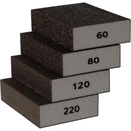 Furniture Clinic Sanding Block - Pack of 4 Wet & Dry Sanding Sponges (Coarse 60 / Medium 80 / Fine 120 / Superfine 220) - Abrasive Grit Sandpaper Blocks for Wood Walls & Ceilings