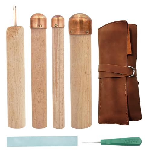 7Pcs Obsidian Crafting Flint Knapping Tools Kit with 3 Copper Hammers 2 Pressure Flakers 1 Abrading 1 PU Leather Bag Dragon Crystal Stone Age Toolkit Flint Napping Tools for Pros and Beginners
