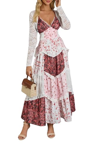 Elegant Women’s Long Sleeve Dress with Lace Cardigan Shrug Boho