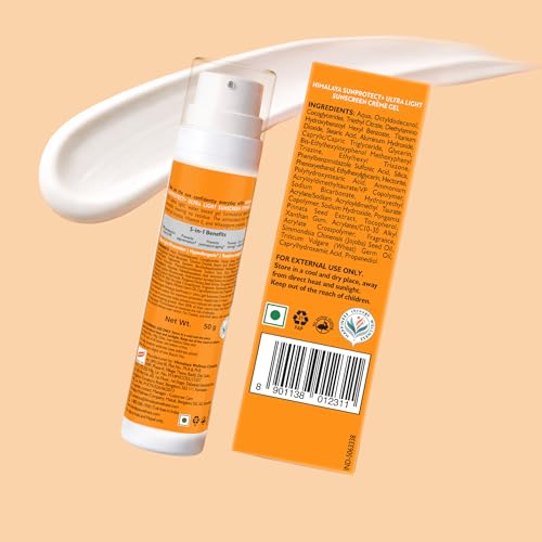 Image of Himalaya Sun Protect+ Ultra Light Sunscreen | Creme Gel | 90% Natural Origin Ingredients | In vivo tested SPF 50 PA++++ | Dermatologically tested for all skin types | No white cast | Sweat Resistant | 50g