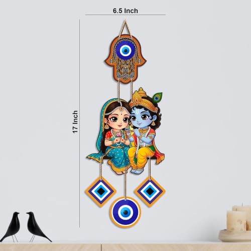 Image of Artvibes Divine Radha Krishna Evil Eye Wall Hanging for Home Entrance Door Decor | Nazar Battu Protection Hanging for Living Room Bedroom Temple Office | Lucky Charm Decorative Gift (WH 8580N)