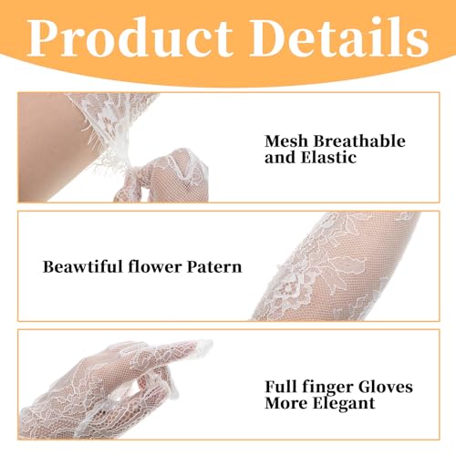 White Lace Gloves, Bridal Long Gloves for Wedding, Floral Mesh Tulle Sheer Glove Women Elbow Wedding Glove for Tea Opera Party Cocktail Cosplay Halloween Costume3