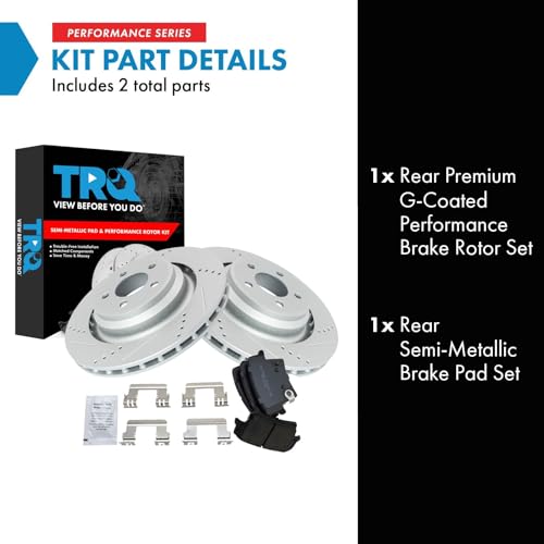 Image of TRQ Performance Rear Brake Pad and Rotor Set Semi Metallic G Coated Rotors | For 2017-2018 Dodge Challenger 2012-2019 Charger