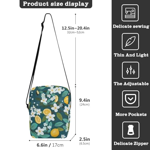Crossbody Bag Lemon Flower Summer Messenger Bag for Women Men Purse Shoulder Bag Satchel Bag with Adjustable Strap 214A93543