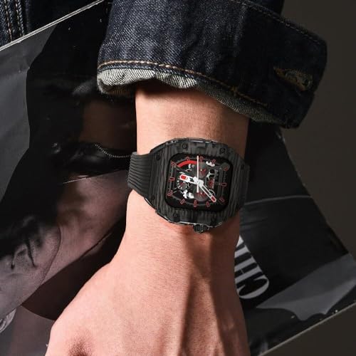 Kit modification fibre de carbone Apple Watch antichoc avec bracelet FKM