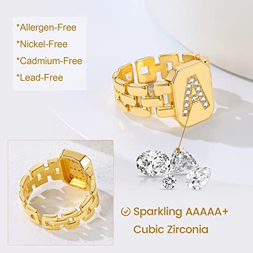GOLDCHIC JEWELRY Anéis com letras de zircônia cúbica, ouro, arrojado, inicial, ajustável, para mulhe