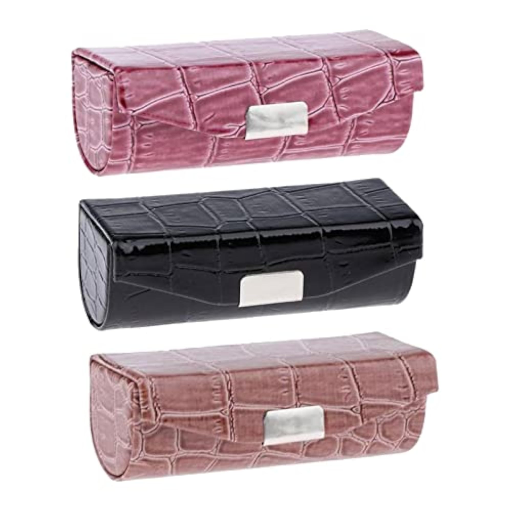 3x PU Leather Lipstick Case Holder in Dark Brown, Black, and Brown
