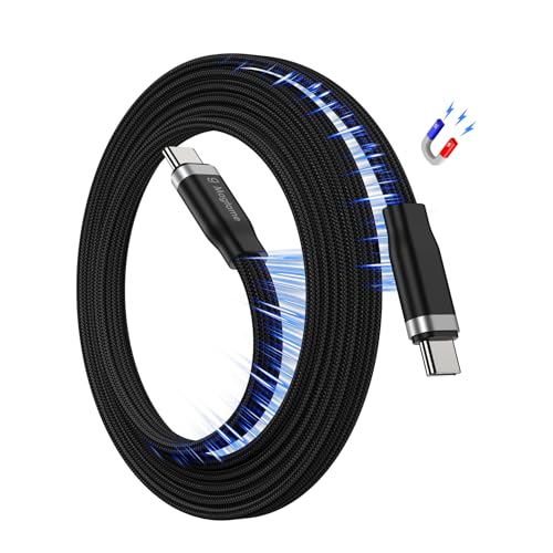 Magtame Magnetic Coiled USB C to USB C Cable 60W, 3.3FT Flat Coiling Magnetic Charging Cable, Tangle-Free Organized Type-C Cord for Desk, Car & Travel, Compatible with iPhone 17/16/15 Pro Max, Laptop