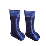 Gireshome Set of 2PCS Blue Handcraft Diamond Pintuck Body,Faux Silk Satin Cuff Christmas Stocking -