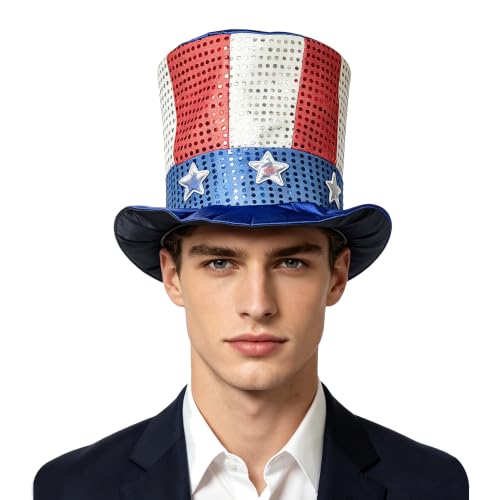 GJD Patriotic American Flag Top Hat 4th of July Hat for Men Women Adults Red White Blue Costume Accessory Memorial Day July 4th Party Supplies