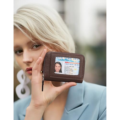 Image of RNIEGA Credit Card Holder Wallet RFID Blocking Leather Small Wallet for Women Double Zipper Wallet with ID Window