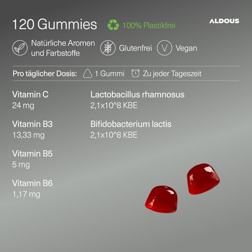 Probiotika Darmsanierung - 120 Gummies mit Natürlichem Brombeergeschmack - Darmflora, Blähungen, Völlegefühl - Bifidobacterium, Lactobacillus, Vitamin C, B3, B5, B6 - Für Gummibärchen-Liebhaber