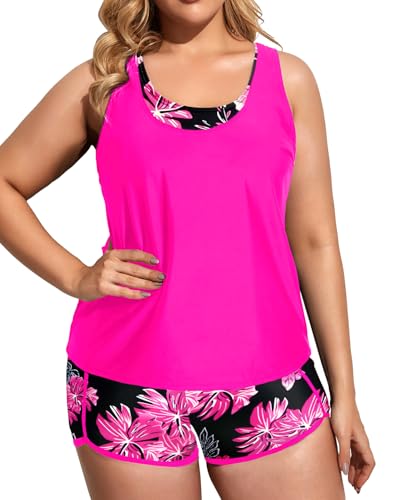Image of Holipick Women Plus Size Swimsuits - Athletic 3 Piece Tankini with Shorts
