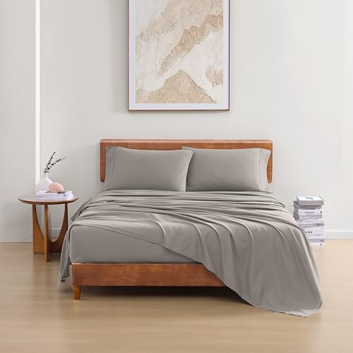 Image of Lane Linen 100% Organic Washed Cotton Sheet Set, Silver, Single, 3 Piece Set (1 Flat Sheet, 1 Fitted Sheet, 1 Pillowcase)