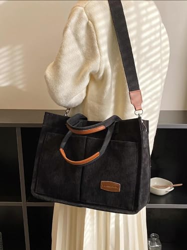 Image of Cherry Tote Bag for Women Canvas Patched Purse Cute Shoulder Bag Multi-Pocket Satchel Handbag for work travel