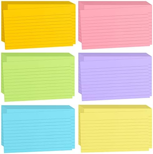 Tecmisse 1200 PCS Ruled Index Cards, 3x5 Inches Colorful Index Cards, Heavy Note Cards, Study Cards for School, Learning, Memo Scratch Pad, 6 Colors
