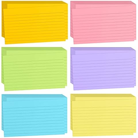 Tecmisse 1200 PCS Ruled Index Cards, 3x5 Inches Colorful Index Cards, Heavy Colored Note Cards, Study Cards for School, Learning, Memo Scratch Pad, 6 Colors Notecards Cover