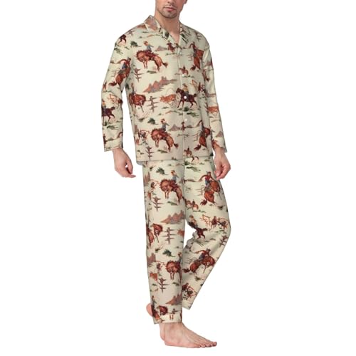 Western Cowboy Mens Pajama Sets 2 Piece Loungewear Button Down Sleepwear Pjs Set3
