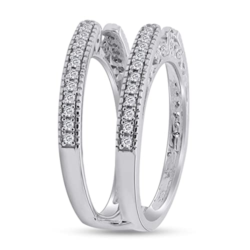 SAVEARTH DIAMONDS 1/3 ct. t.w Round Cut Lab Created Moissanite Diamond Millgrain Cathedral Enhancer Guard Ring In 14K Gold Over Sterling Silver Jewelry (G-H Color, 0.33 Cttw)4