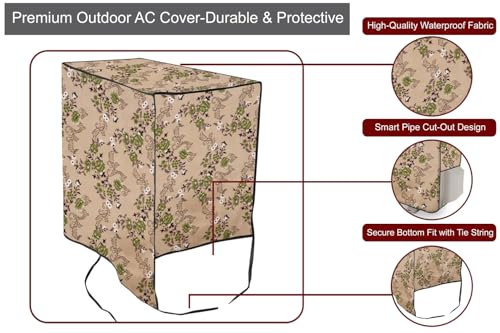 Image of The Furnishing Tree 2 Ton Split AC Cover for Indoor and Outdoor Units Floral Pattern Beige