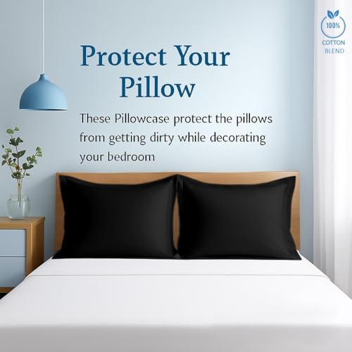 Image of Comfort Beddings Premium Quality Pillowcases 100% Cotton Blend Square Pillow Cases Pack of 2 - Black (Continental /Square Size 70 x 70 CM)