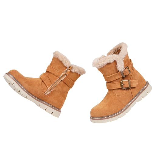 TZJS Girls Warm Winter Boots Kids Fashion Faux Fur Lined Snow Boot Side Zipper Lightweight Durable Outdoor Walking Shoes for Toddler/Little Kid3