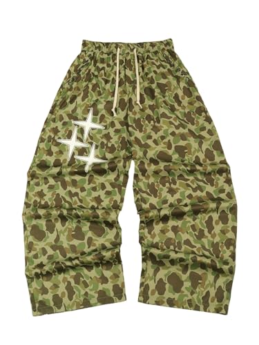 Men's Camo Baggy Pants Y2K Streetwear Drawstring Wide Leg Track Pants Loose Trousers