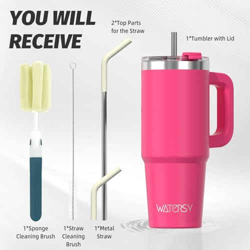 Image of 20 oz Tumbler with Handle,Tumbler with Lid and Straw,Double Wall Insulated Cup Stainless Steel Travel Mug(Cold for 34 Hours),Water Bottle for Iced Tea,Coffee,Cold Beverages(Gloss Pink)