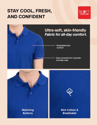 Image of Scott International Men's Cotton Polo T-Shirt | Six Degrees Soft & Breathable Collared T-Shirt | Half Sleeve Regular Fit Casual Wear | Comfortable Everyday Polo T-Shirt for Men