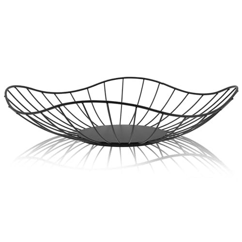 RZMZBY Cesto Portafrutta da Tavolo in Metallo,Portafrutta Metallo, Moderno Fruttiere Grande,per Frutta, Verdure, Giornali, Noci (1, Nero)