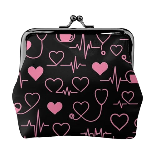 Pu Leather Buckle Coin Purse Medical Heartbeat Pattern Girls Kiss-Lock Change Purse Wallets
