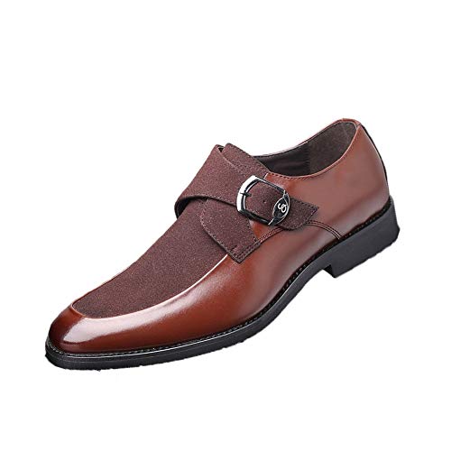 Shoes Dress Oxford for Men Slip On Monk Strap Patchwork Faux Leather Low Top Anti-Slip Block Heel Slip Resistant Rubber Sole Working